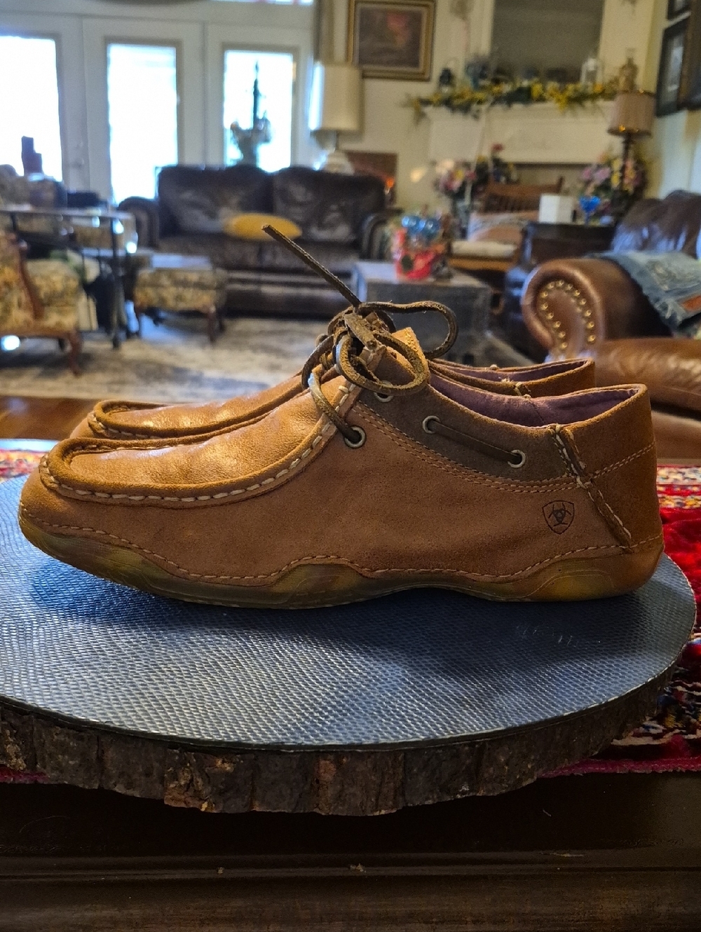 Ariat Tan Suede Boat Moccasin Lace-Up Shoes Sz 10B. GC.(#1256S). - Picture 3 of 11